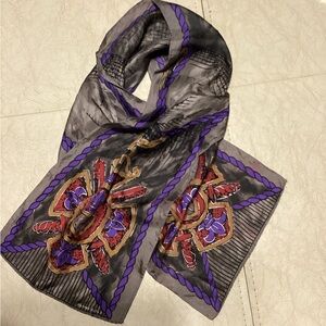 Elaine Gold Elegant Gray/Red/Gold/Purple Silk Scarf